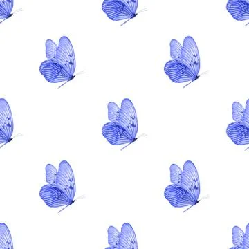 Seamless pattern of colored butterflies isolated on white background Stock Photos