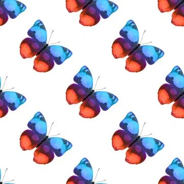 Seamless pattern of colored butterflies isolated on white background Stock Photos