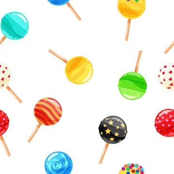 Seamless pattern colored candy lollipop, caramel on stick. Cute ornament for Stock Illustration