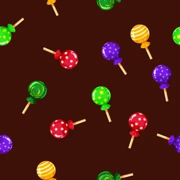 Seamless pattern colored candy lollipop, caramel on stick. Cute ornament for Stock Illustration