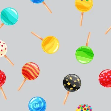 Seamless pattern colored candy lollipop, caramel on stick. Cute ornament for 스톡 일러스트