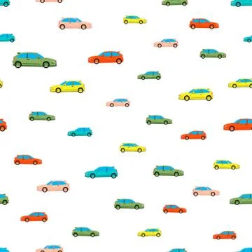 Seamless pattern with colored cars Stock Illustration