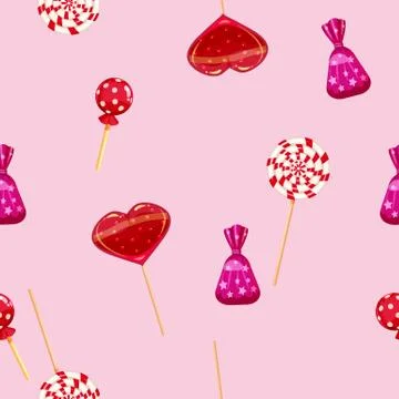 Seamless pattern of colored chocolates in a pack, swirl caramel, chocolate. Cute Stock Illustration