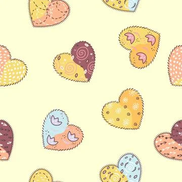Seamless pattern of colored cute hearts. Stock Illustration