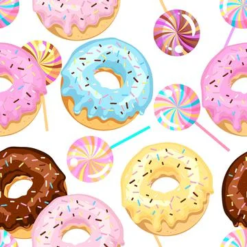 Seamless pattern of colored donuts. Stock Illustration
