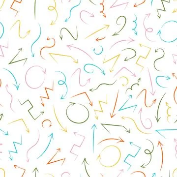 Seamless pattern of colored drawn arrows. Directions up, down, left, right... Stock Illustration