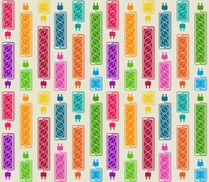 Seamless pattern of colored electrical extension cords in modern flat style Stock Illustration