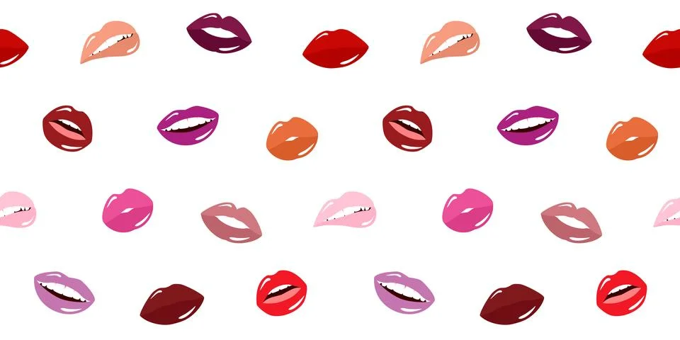 Seamless pattern of colored female lips on a white background Stock Illustration