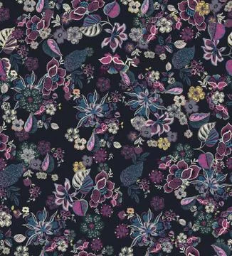 Seamless pattern of colored flowers and leaves. Modern style design for fashion Stock Illustration