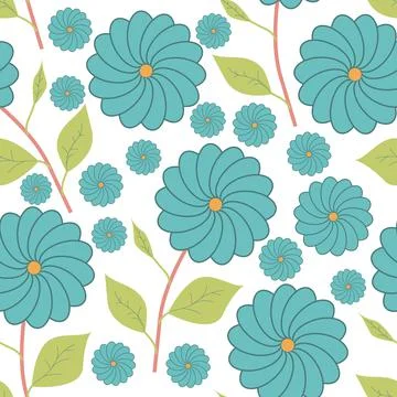 Seamless pattern of colored flowers on white background Stock Illustration