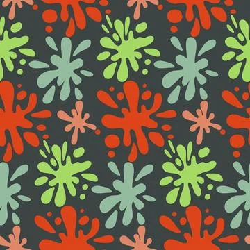 Seamless pattern of colored flowing paint on a dark background, splashes of c Stock Illustration