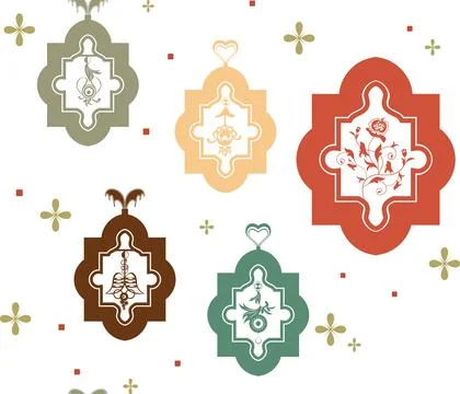 Seamless pattern of colored frames and stylized floral elements in the styl.. Stock Illustration