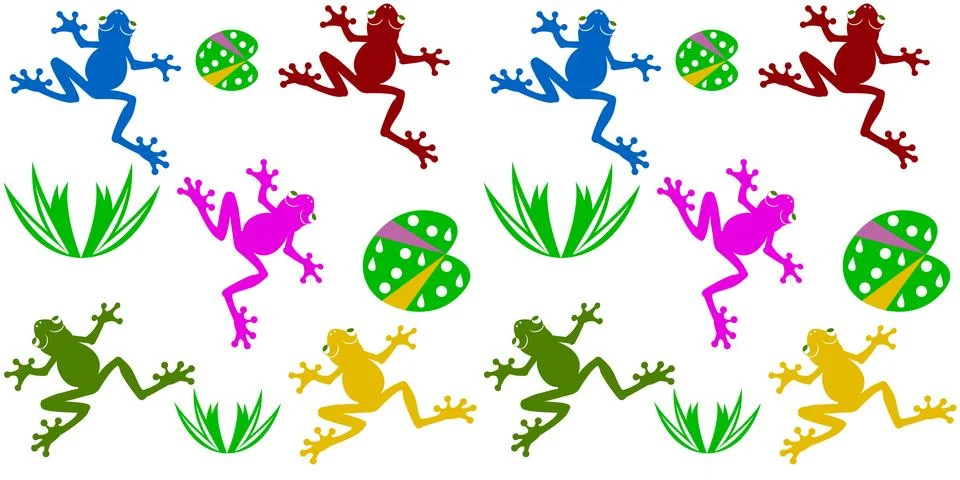 Seamless pattern with colored frog's and grass vector Stock Illustration