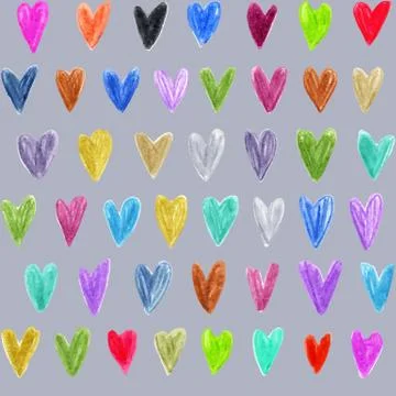 Seamless pattern with colored hand drawn hearts Illustrazione stock