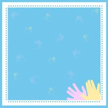 Seamless pattern of colored handprints on a blue background. Multicolor pattern Stock Illustration