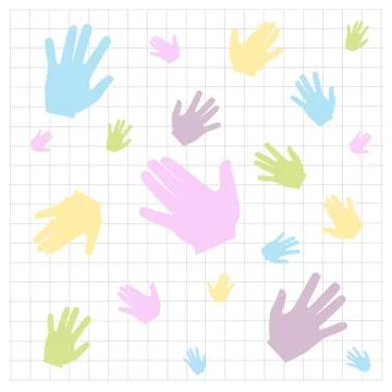 Seamless pattern of colored handprints on a white background. Multicolor pattern Stock Illustration