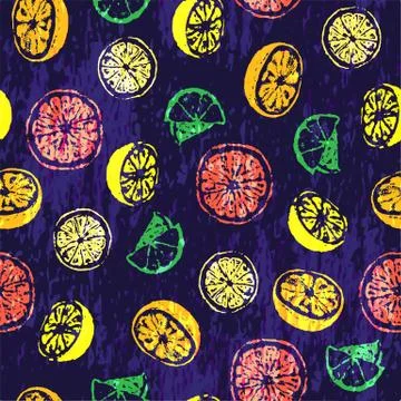 Seamless pattern with colored ink hand drawn citrus fruits Stock Illustration