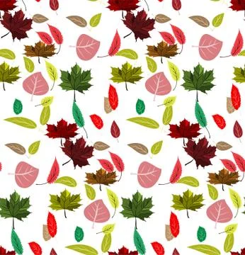 Seamless pattern colored leaves with variety of trees Stock Illustration