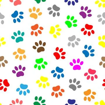 Seamless pattern with colored paws animals Stock Illustration