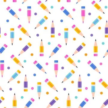 Seamless pattern of colored pencils. Cute baby background. Stock Illustration