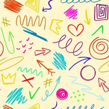 Seamless pattern of colored pencils in doodle style Stock Illustration