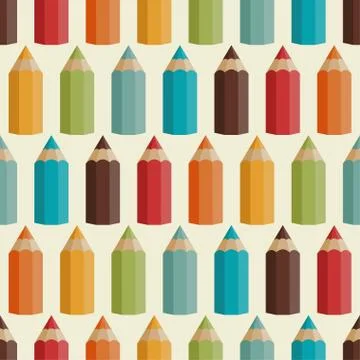 Seamless pattern with colored pencils in retro style Stock Illustration