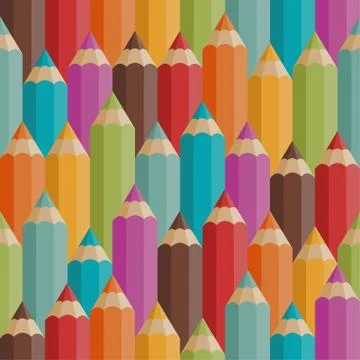 Seamless pattern with colored pencils in retro style Stock Illustration