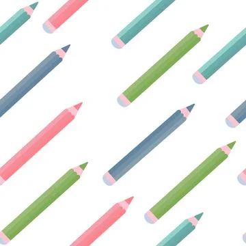 Seamless pattern of colored pencils with a rubber eraser. A refined detailed Illustrazione stock
