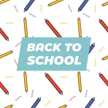 Seamless pattern of colored pencils on white background. Back to school templ Stock Illustration