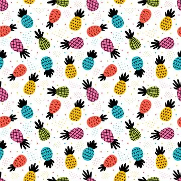 Seamless pattern with colored pineapples. Food. Cute summer background with.. 스톡 일러스트