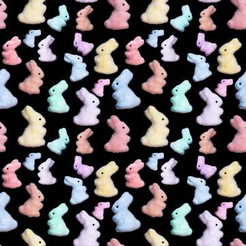 Seamless pattern of colored rabbits isolated on a black background Stock Illustration