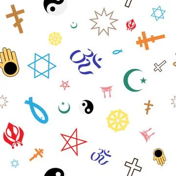 Seamless pattern of colored religious symbols Stock Illustration