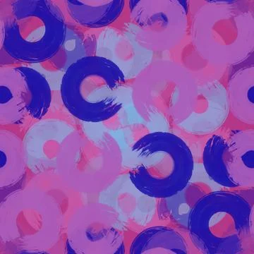 Seamless pattern colored semi-rings paint brush strokes blue, pink Stock Illustration