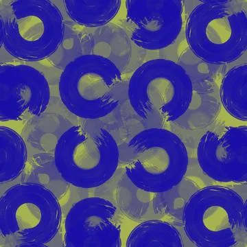 Seamless pattern colored semi-rings paint brush strokes yellow, blue Stock Illustration