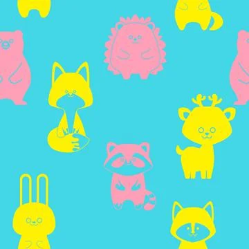 Seamless pattern with colored silhouettes of forest animals. Vector illustration Stock Illustration
