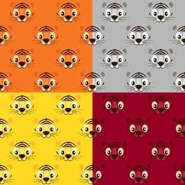 Seamless pattern colored striped cute tiger face for wallpaper. Stock Illustration