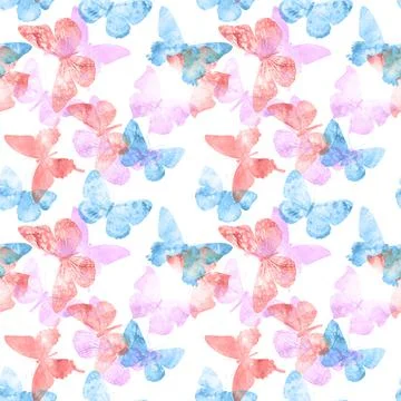 Seamless pattern. colored tropical butterflies isolated on a white background Stock Illustration