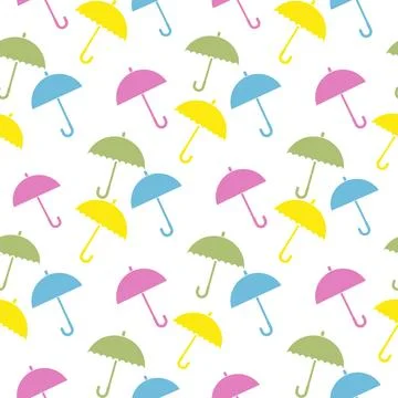 Seamless pattern with colored umbrellas and rain drops. Vector illustration イラスト素材