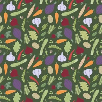 Seamless pattern with colored vegetables on dark Stock Illustration