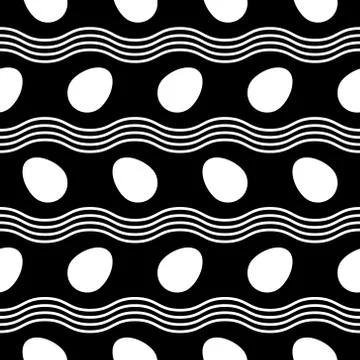 Seamless Pattern with colorful 3D Easter eggs and wavy lines. Vector Stock Illustration