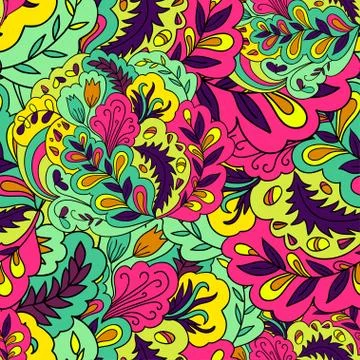 Seamless pattern with colorful abstract and floral elements. Illustrazione stock