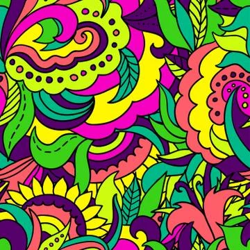 Seamless pattern with colorful abstract and floral elements. Illustrazione stock