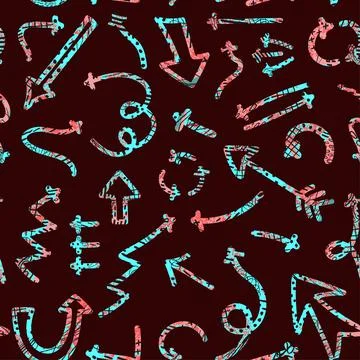 Seamless pattern with colorful abstract illustrations of hand drawn arrows an Stock Illustration