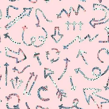 Seamless pattern with colorful abstract illustrations of hand drawn arrows and Stock Illustration
