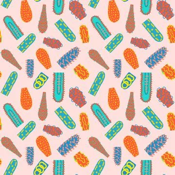 Seamless pattern with colorful abstract Memphis-style elements on red backgro Stock Illustration