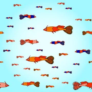 Seamless pattern with colorful aquarium fish. Stock Illustration