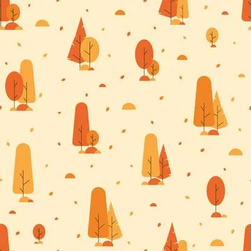 Seamless pattern with colorful autumn forest. Falling leaf in the forest se.. Illustrazione stock