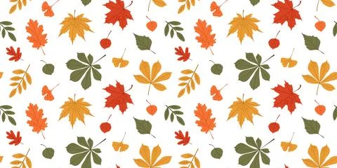 Seamless pattern with colorful autumn leaves on white background Stock Illustration