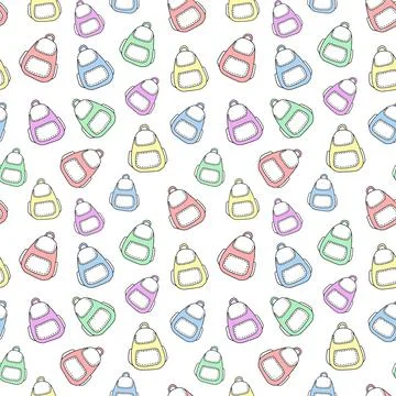 Seamless pattern with colorful backpacks isolated on white background. Concep Stock Illustration