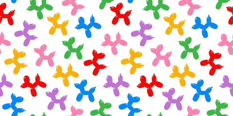 Seamless pattern with colorful balloons twisted in shape of dog. Stock-Illustration